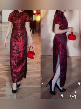 Vintage Yue He Shi Lu Traditional Chinese Maxi Dress size M